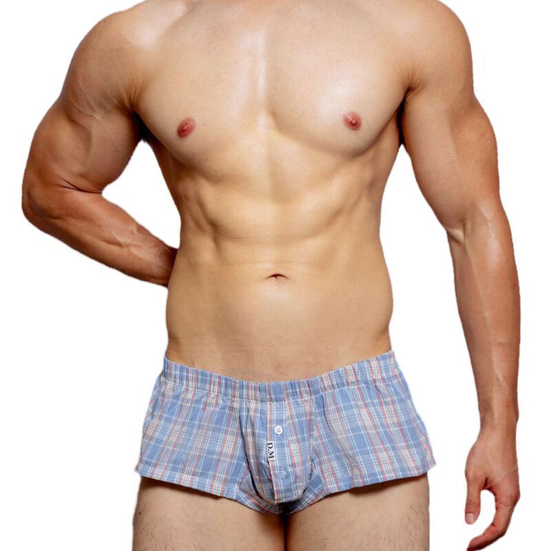 D.M Men's Underwear Low Waist Sexy Plaid Home Pants Fashion Boxers Button Letter Breathable Loose Boxers