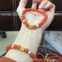 Натуральный южный красный агат браслет вишневый красный ручной шампур с зеленым сосновым воском и серебряным аксессуаром женский ретро в прямом эфире