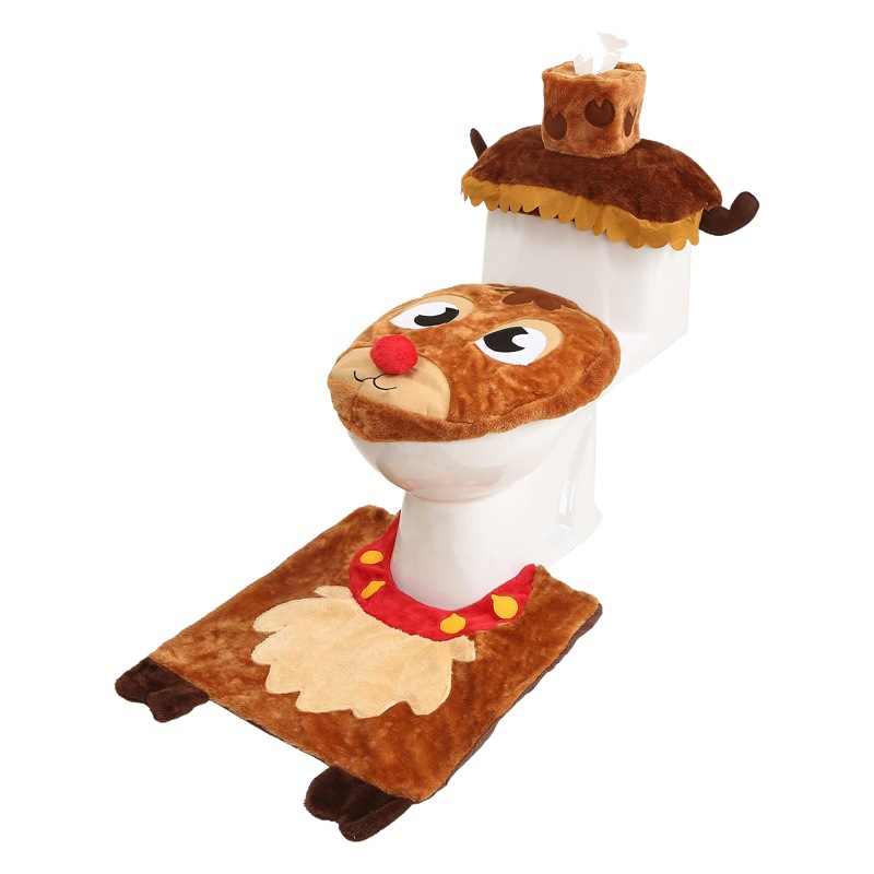 Transfronterizo nueva decoración de Navidad ardilla inodoro cubierta piso estera Baño de cuatro piezas Decoración