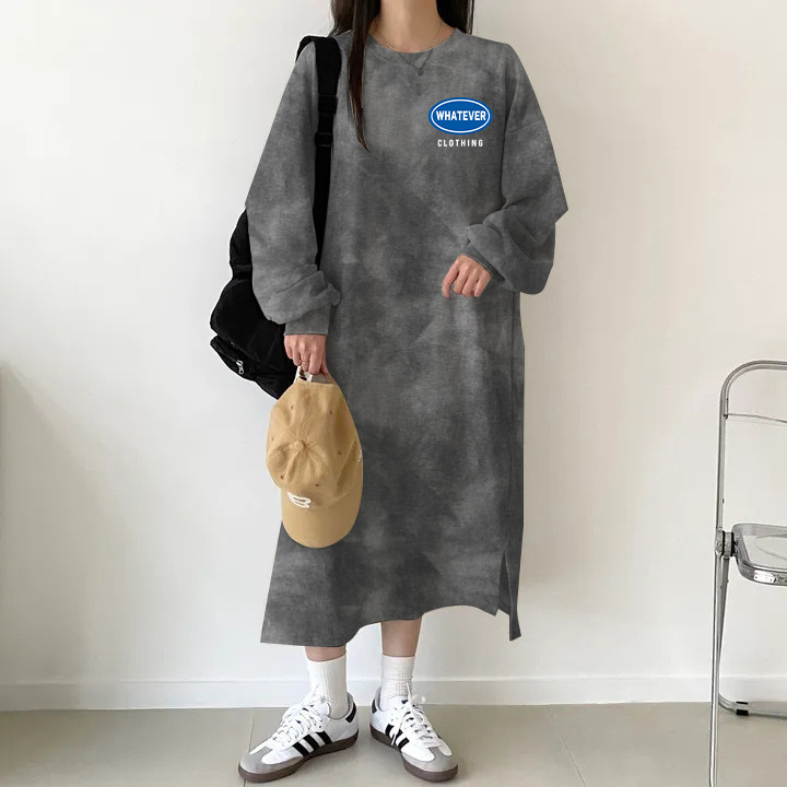 スーツ韓国風ミドル丈カジュアルロングスカート大きいサイズ日本韓国風プリント長袖Tシャツドレス女性秋冬|undefined