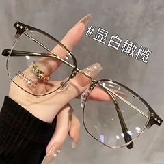 超軽量半枠眼鏡女性ファッション文芸度数近視鏡男性斯文防ブルーレイ眼鏡復古眼鏡フレーム