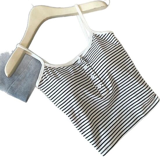 New Style Striped Small Sling Pure Cotton Vest with Chest Pad Design Sense Four Seasons Inner Top Comfortable Breathable Underwear for Women