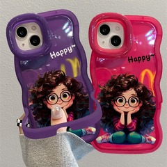 Applicable for Apple iPhone 15 case, iPhone 13 Pro Max cute curly girl 12 invisible dual stand 11 wholesale