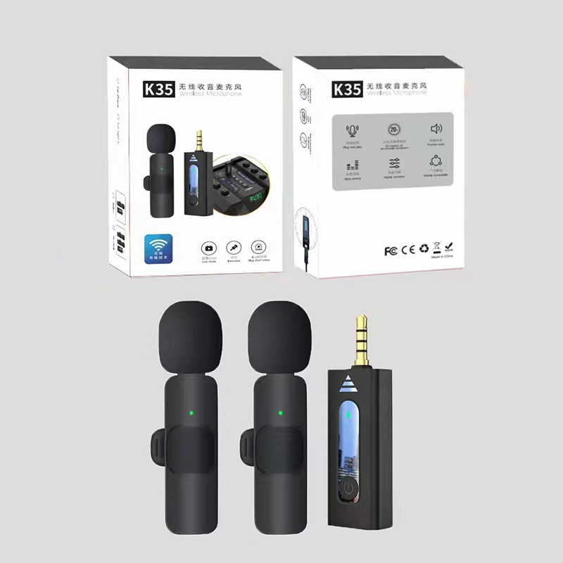 新款3.5mm无线领夹麦克风 一拖二智能降噪直播录音话筒2.4G长续航