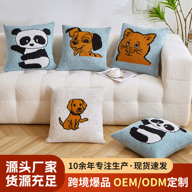 Half Velvet Pillow Panda Sofa Cushion Office Lumbar Pillow Creative Four Seasons Core Pillow Sofa Decoration