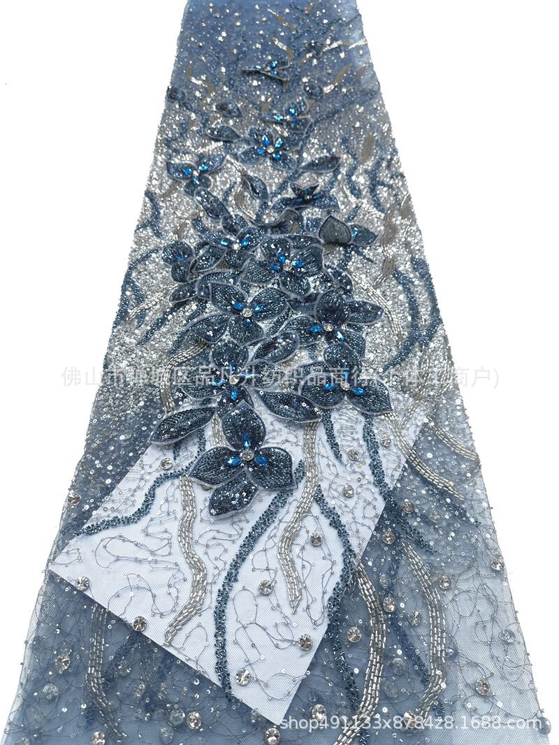Flores tridimensionales 3D clavos de tela de malla de diamante sequinado colocación flor de cola de pez vestido vestido de brindis vestido de boda tela