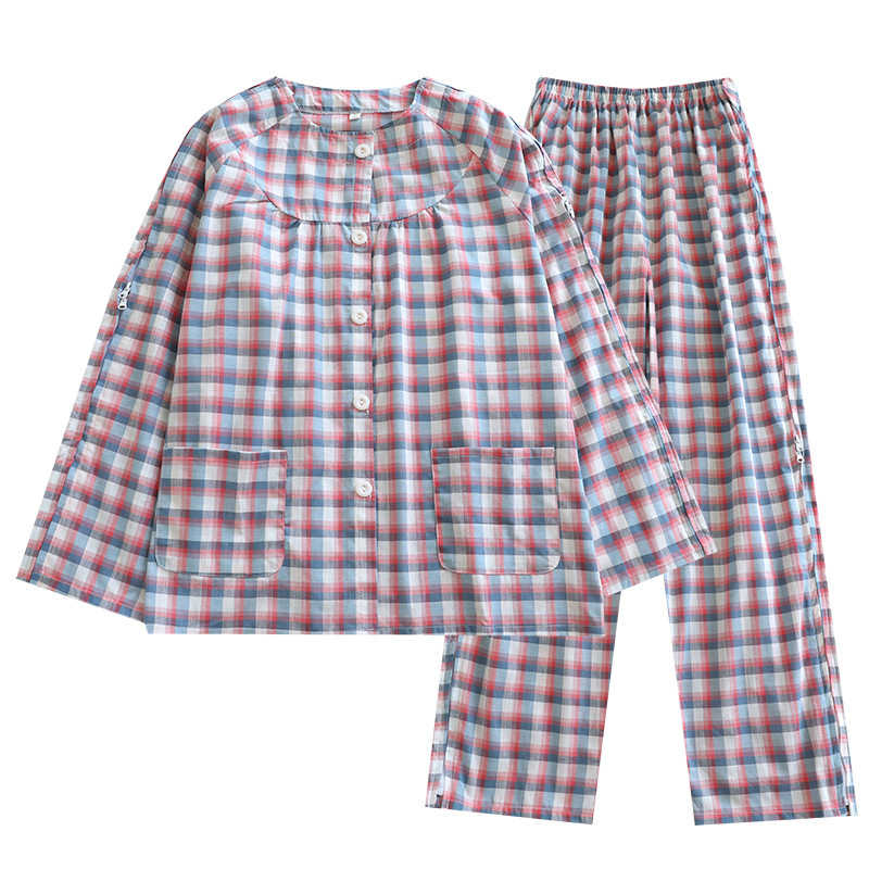 女性用リハビリ服 綿布ワンピース 春秋用理学療法服 着脱簡単 骨折術後ケア服 高齢者寝たきり用|undefined