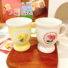 ins花卉高颜值水杯陶瓷咖啡杯马克杯套装高档家用下午精致杯子