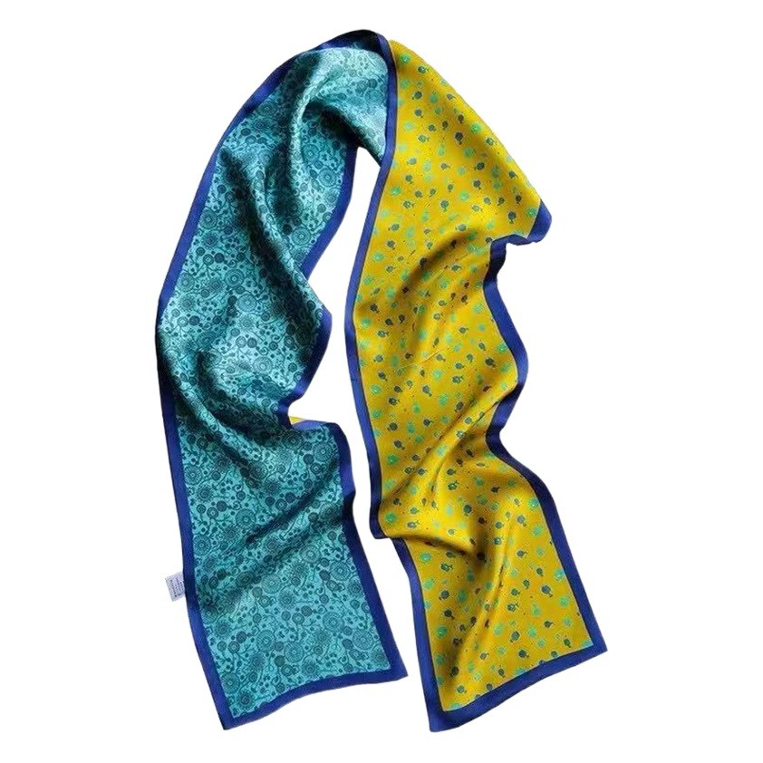 Новый стильный маленький шарф с эффектом винтажа, длинный шелковый шарф, корейская версия, двухслойный, с двусторонней печатью, весенне-осенний шарф-лента, в наличии.