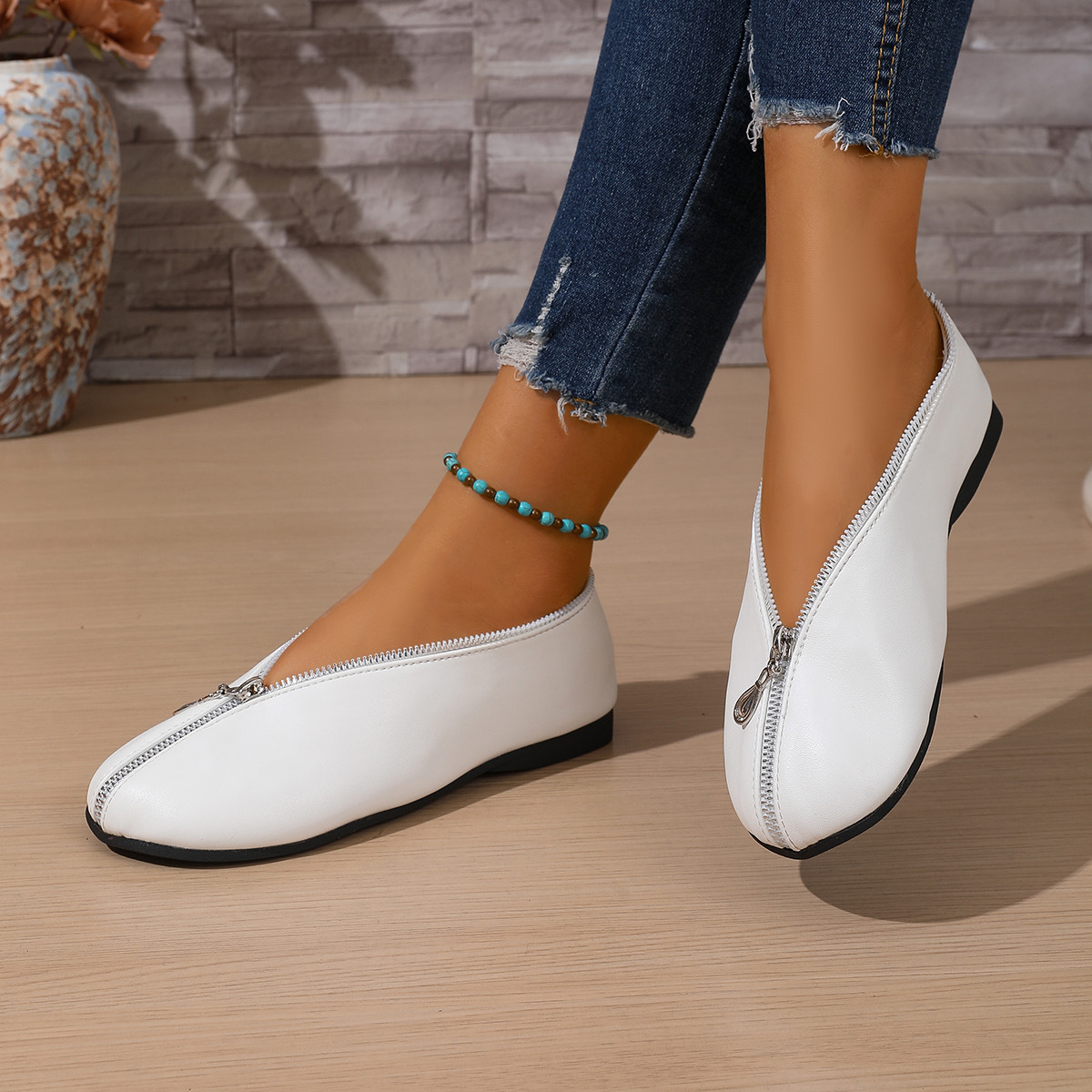 Scarpe basse da donna, novità primavera, comode, modello basso, modello slip-on, taglie forti, con cerniera frontale._voghion.com