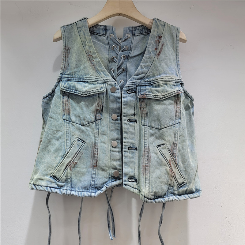 Europa y los Estados Unidos 206 principios de primavera nuevo diseño sin mangas botón único cuello en V retro chaleco de correa