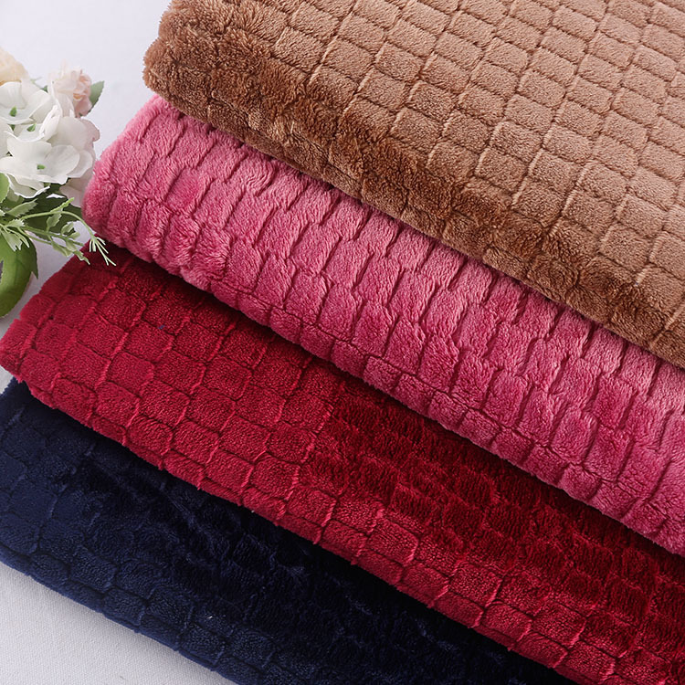 现货批发提花麻将格法兰绒面料 床上用品素色毛毯成品可定