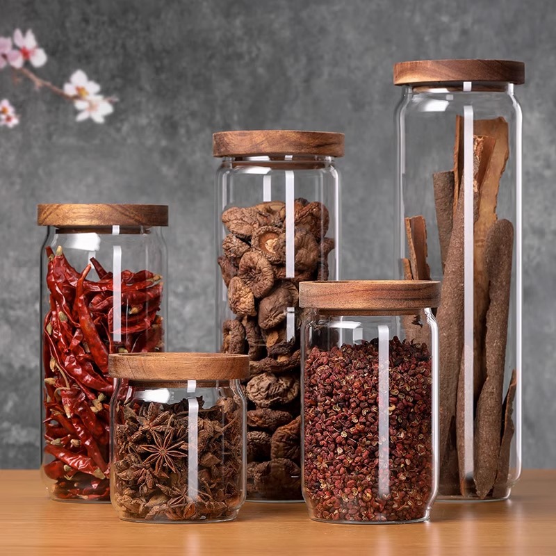 Botella de vidrio de té de flores, tanque de sellado doméstico, tanque de exhibición de té de grado alimenticio, tanque de almacenamiento de productos secos, tanque de almacenamiento a prueba de humedad con cubierta