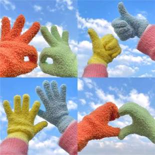 Winter Gloves Korean Gloves Warm Gloves Coral Fleece Gloves Five-Finger Knitted Dancing Gloves for Students