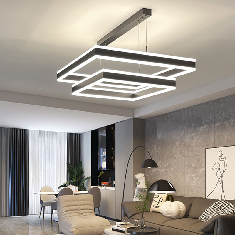 吊燈客廳燈現代簡約藝術吊燈極簡北歐風格輕奢方形雙層大廳燈中山