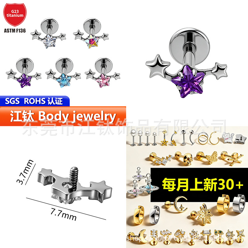 Pointed titanium steel lip stud product view