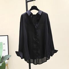 黒の薄い日焼け止めシャツの女性の怠惰な春夏の新しいゆるいカジュアルな長袖シャツのユニークな現代ダンスの上着
