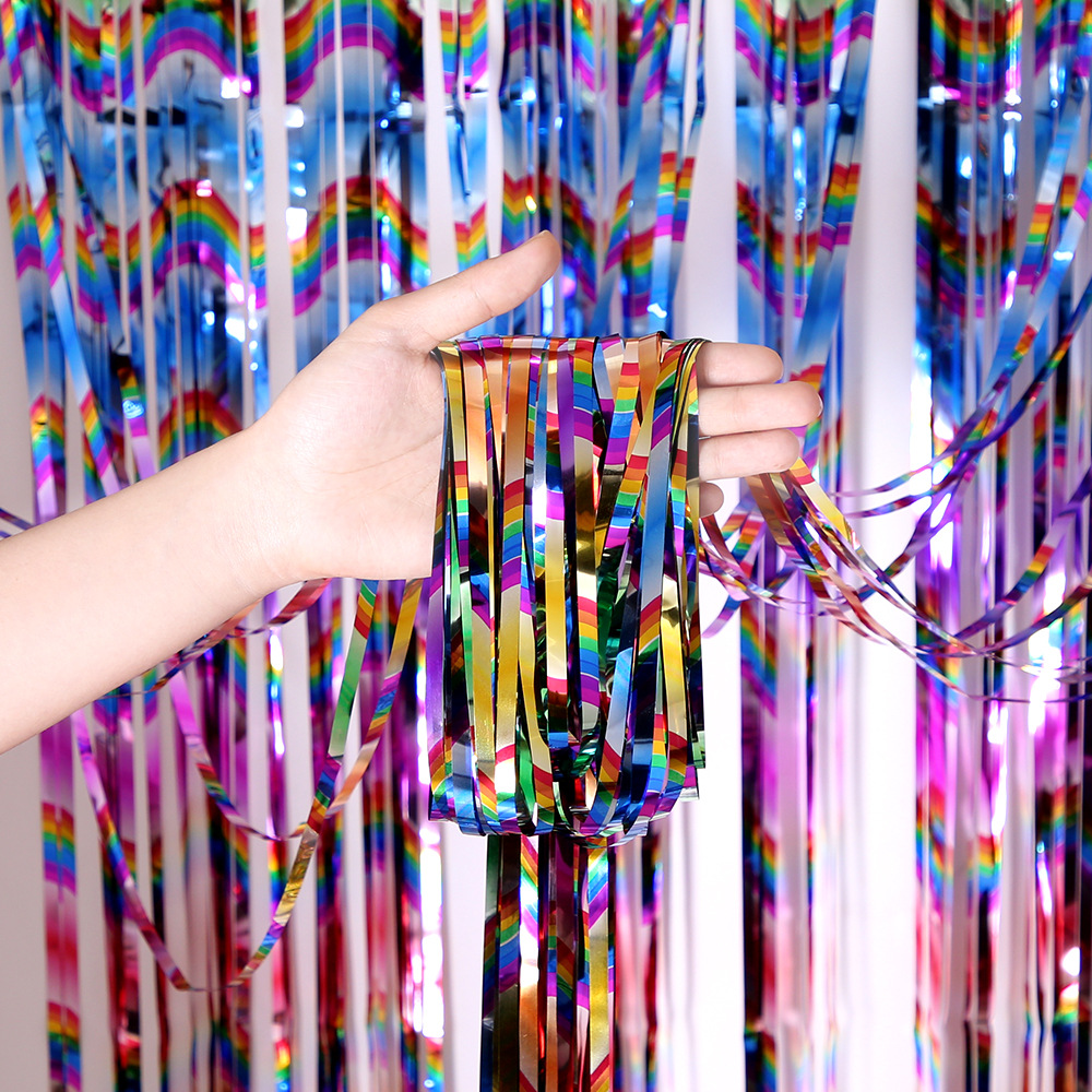 2 m estrella lluvia cortina de seda en forma de diamante fiesta de cumpleaños decoración de la pared colorida lluvia cortina de seda borla globo cortina decorativa