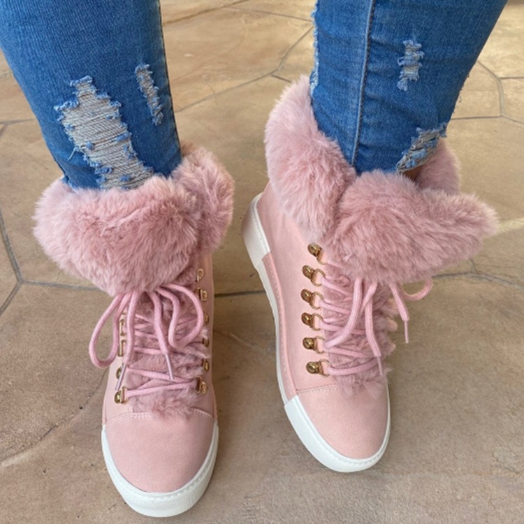 Botas de nieve de cuero de boca de piel larga corta de invierno europeo y americano estilo transfronterizo de las mujeres Comercio exterior más tamaño gruesas botas forradas de lana Temu