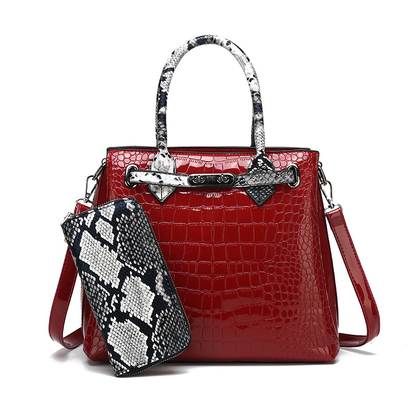 Cross-border new stitching crocodile pattern large capacity Fashion Women's bag European and American trend embossed women's shoulder handbag