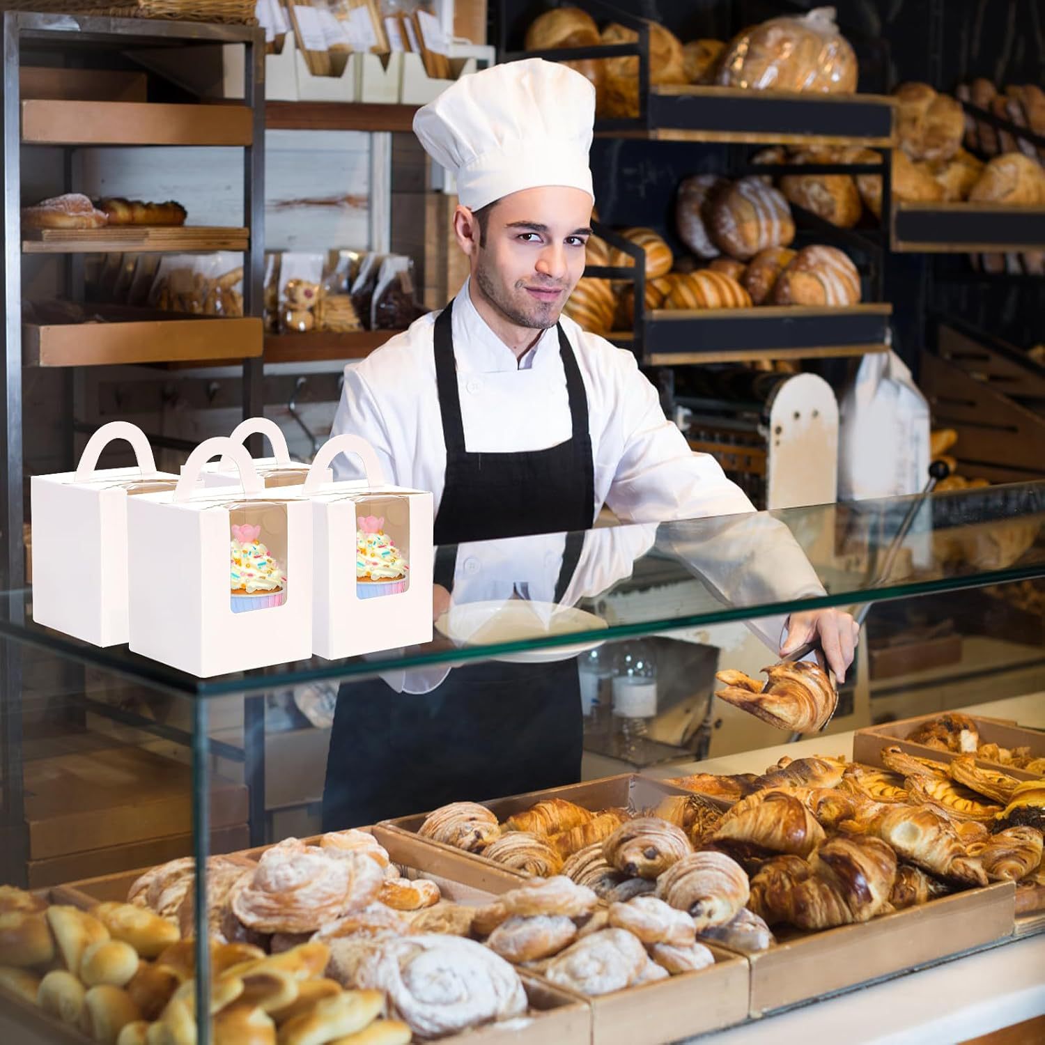 Ventana abierta caja de cupcake de grano único caja de embalaje de papel de grado alimenticio cadena de suministro de panadería fabricante de caja de taza única