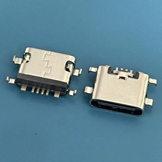 6P沉板0.8/1.6带数据USB Type-C母座 四脚插板SMT 短体L=6.5MM