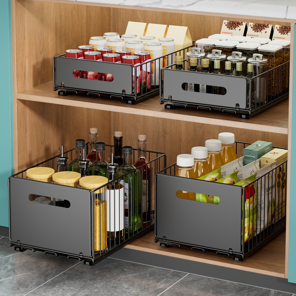 Estantería de almacenamiento interior de armario extraíble para armarios de cocina, armario profundo para el hogar, caja de almacenamiento desplegable, organizador multifuncional de especias