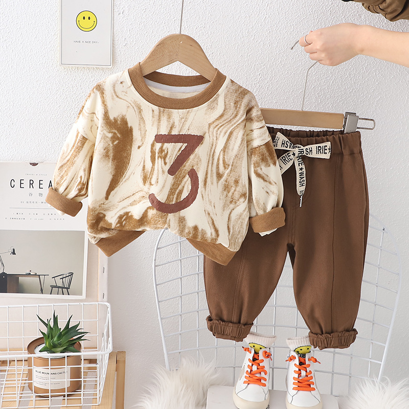 Conjunto de dos piezas con leggings casuales y suéter para niños pequeños y medianos con nuevo diseño teñido anudado que da sensación de primavera_voghion.com