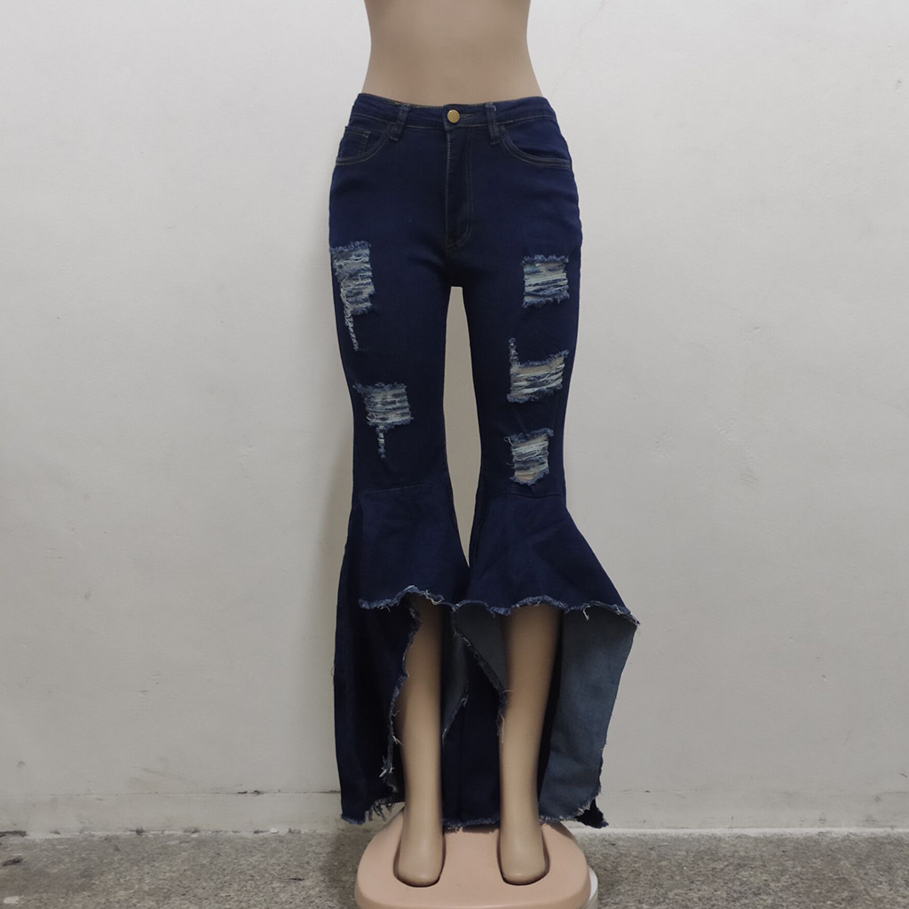 Hot Selling Fashion Stitching Hole Washed Denim Pants NSSF64046