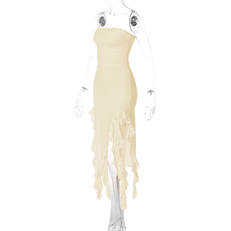 Wholesale Women's Sexy Lettuce Trim Solid Color Banquet Daily Bar Strapless Sleeveless Sheath Dress display picture 63