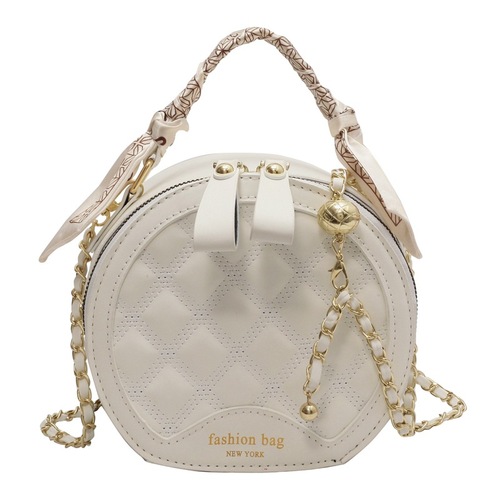Niche design bag for women 2024 new high-end rhombus embroidery hand-held round bag fashionable shoulder crossbody bag
