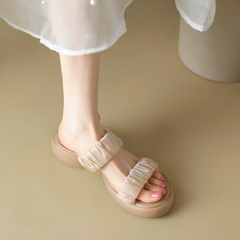 Ruodan Original High-end Sense ~ Infradito in seta con suola spessa e punta tonda capispalla da donna moda sandali e pantofole con tacco spesso_voghion.com