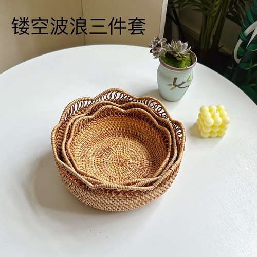 Vietnamese rattan woven Northern European storage basket, rattan tea table, fruit bowl, European-style living room, creative home use, minimalist modern