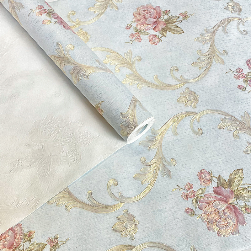 Papel pintado de lujo con relieve en 3D de estilo pastoral europeo en azul oscuro para dormitorio, sala de estar, hotel, salón de belleza_voghion.com