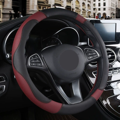 Odorless Eco-Friendly Sport Grip Cover, Steering wheel cover - xf620-black-wine-red-38cm
