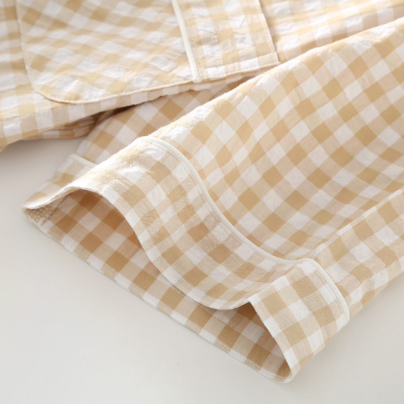 Baumwolle Plaid Design männer Hosen Pyjamas Homewear Anzug für Herbst Dünne Kurzarm Hosen Plaid Homewear Pyjamas Männer – Detail 33