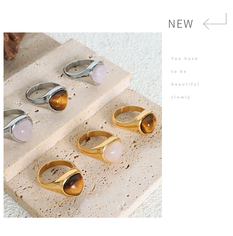 Tiger Eye Gemstone Ring Retro Light Luxury Titanium Steel Ring_voghion.com