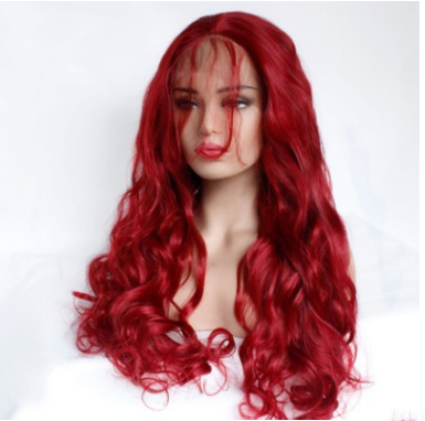 Fibra química de moda europea y americana frente encaje cubierta de cabello de rizos rojos fabricantes LW0128