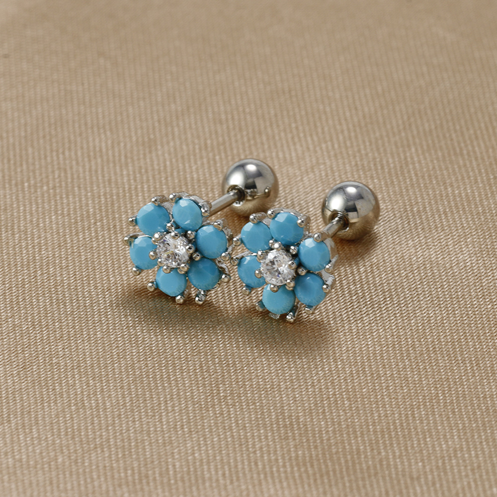 1 Paire Sucré Fleur Placage Incruster Acier Inoxydable Zircon Boucles D'oreilles display picture 7