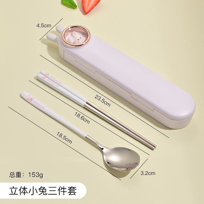 子供箸スプーンフォークセットかわいいアニメ携帯食器304ステンレス学生箸スプーン収納ケース|undefined