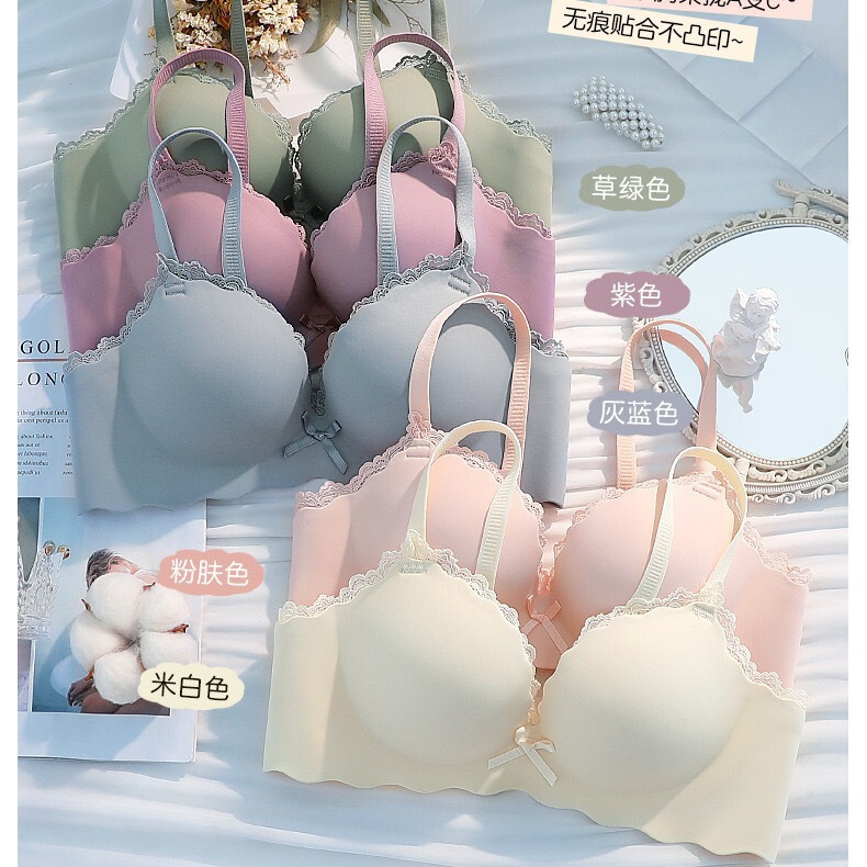 Live Broadcast of Orange Blossom Romantic Seamless Underwear for Women with Small Busts, Push-Up, Wireless, One-Piece, Enhancing Bra, Orange Lingerie