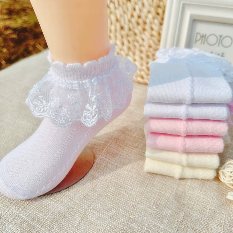 Детские белые танцы кружевные носки для девочек дышащие весной и осенью летом сетка кружевная принцесса B70 оптом