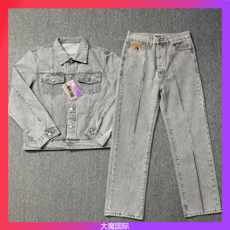 Cross-border High Quality corteiz Trendy Brand Alcatraz LOGO Embroidery Unisex Casual Denim Jacket suit