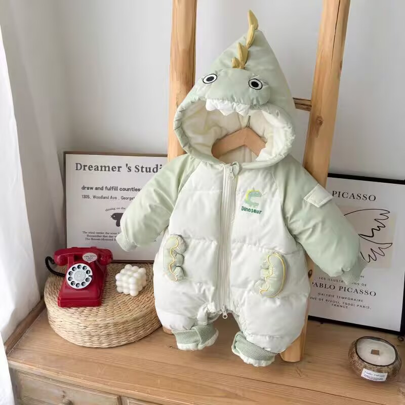 婴儿冬装连体衣男宝宝超萌卡通夹棉哈衣冬季加厚保暖外出爬服棉服