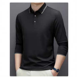 无痕长袖polo衫男商务休闲薄款弹力男士t恤翻领Polo衫修身轻商务