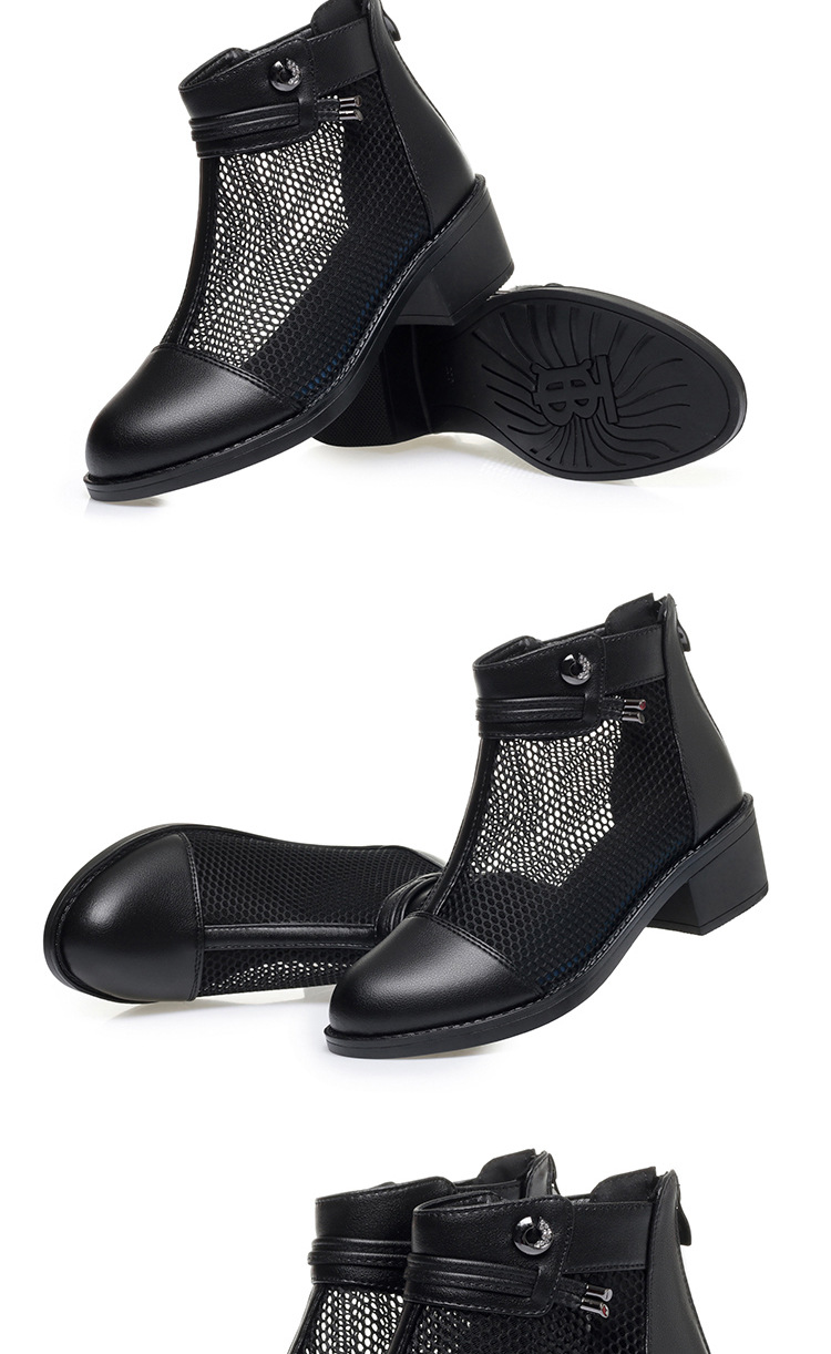 Boot nữ da thật cổ thấp gót vuông 5 cm đế êm, kiểu hở mũi lưới thoáng khí — màu be chi tiết 15