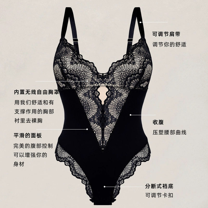 Фасонная кружевная бюстье-гартер, корректирующий bodysuit, европейский стиль, утягивающий эффект, оптом