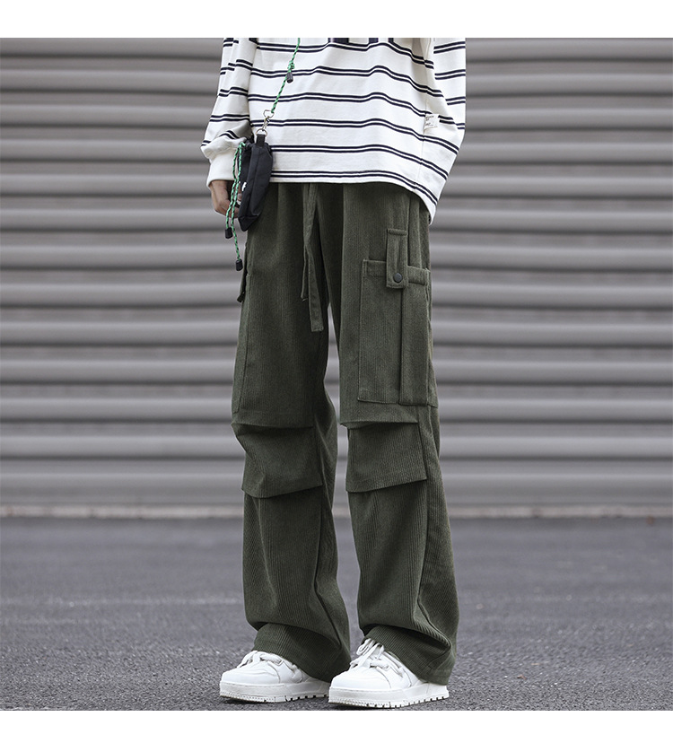 Winter corduroy oversized men's pants, loose plush and thickened work clothes pan's street versatile wide leg_voghion.com
