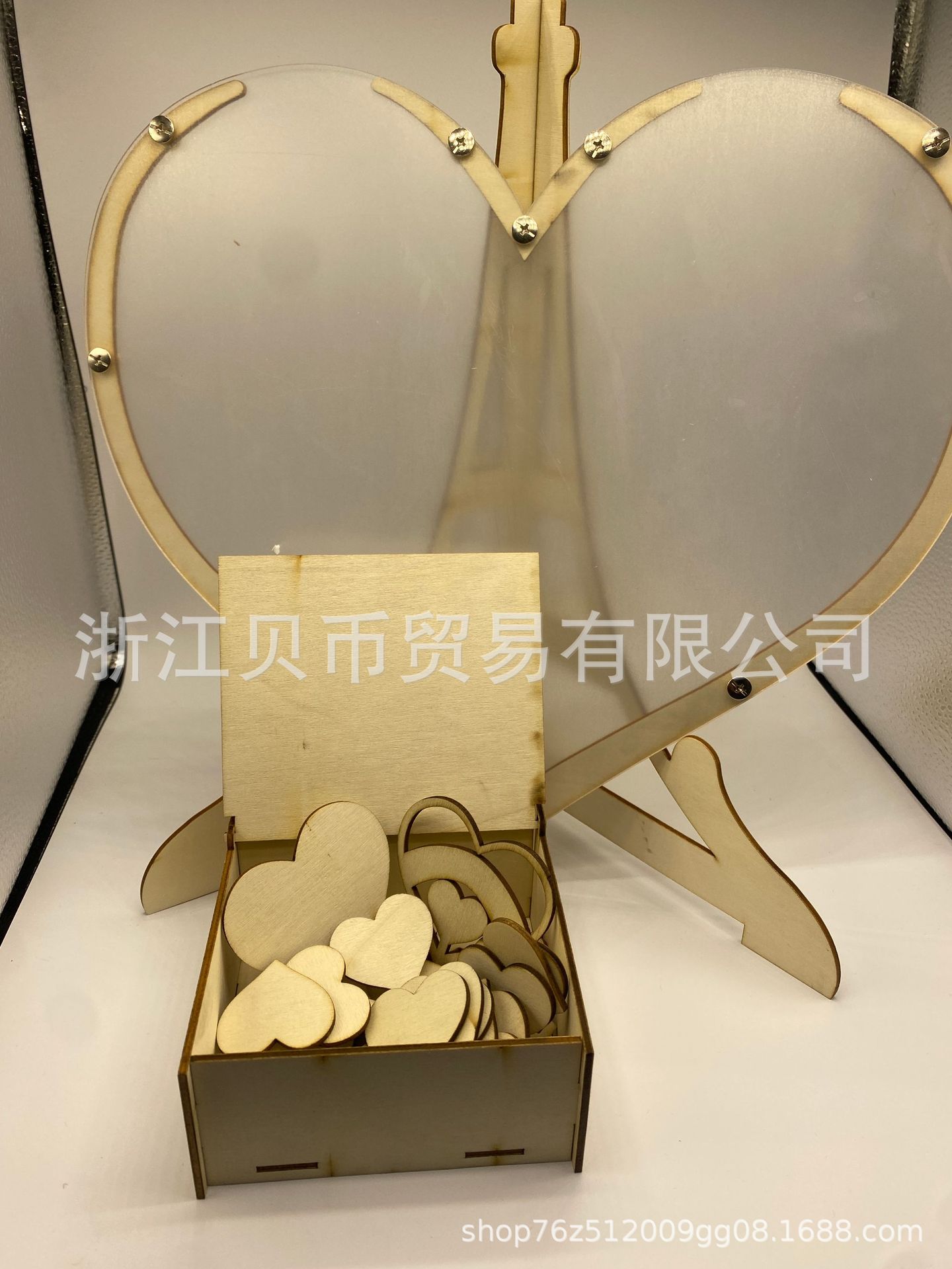 Guest Drop Box: Wooden acrylic heart-shaped wedding guest message box with 80 and 60 hearts to choose from pic 3