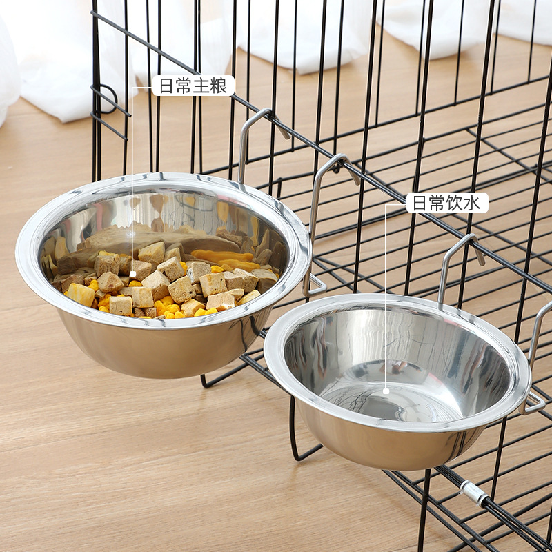 Cuenco colgante de acero inoxidable en stock al por mayor al aire libre Pipi Tao jaula para perros mascota perro colgante solo tazón para mascotas
